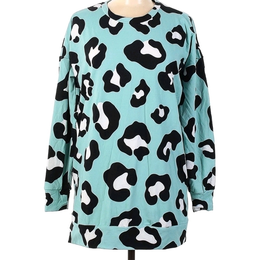Levaca Leopard Print Long Sleeve Warm Tunic Pullover Top XL